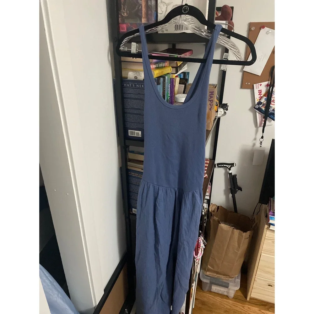 Aerie Blue Ribbed Drop Waist Maxi Dress Sleeveless NWT XL